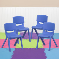 Flash Furniture 4-YU-YCX4-001-BLUE-GG 4 Pack Blue Plastic Stackable School Chair with 12'' Seat Height